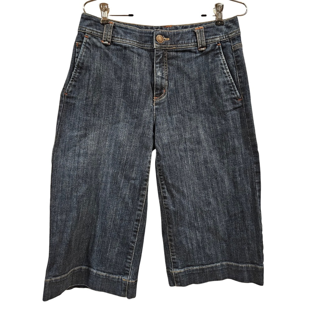 Lands End Womens Blue Denim Cropped Wide Leg Jeans Size 6 Y2K‎ Bermuda Shorts
